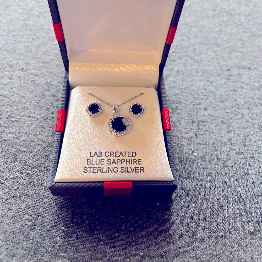 Lab created sapphire earrings and necklace set